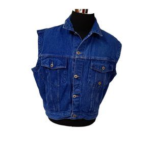 SLICK JEANS Womens Large Blue Sleeveless Button Up Denim Jean Jacket Vest